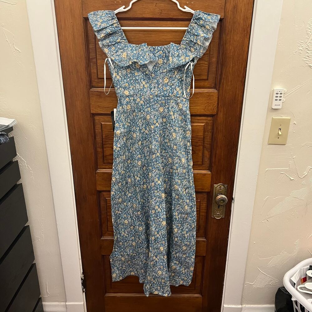 Zimmermann Carnaby Ruffle Neck Long Dress sz 4 US Indigo Blue NWT's $475 - Picture 9 of 16